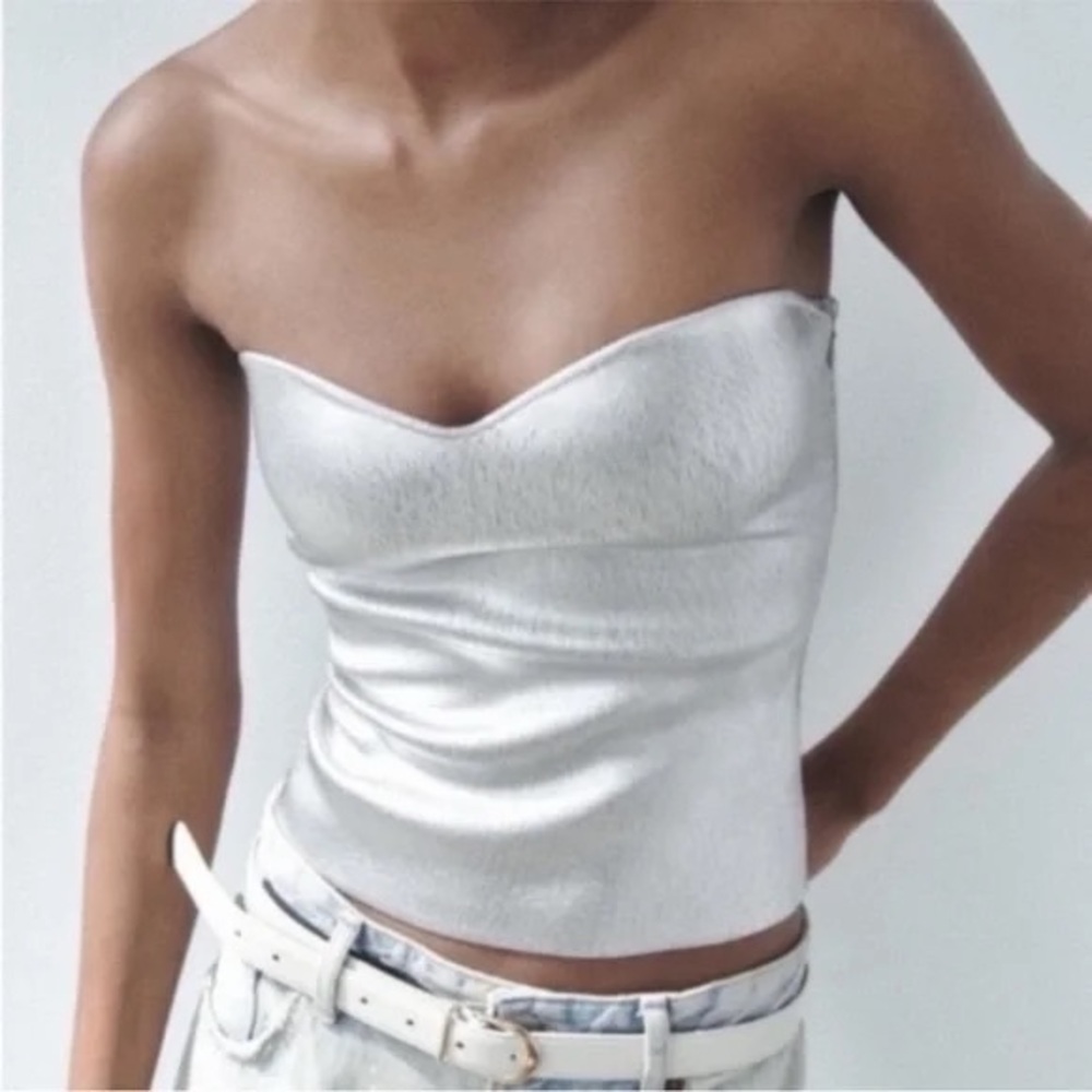 Zara Strapless Top - Metallic Silver